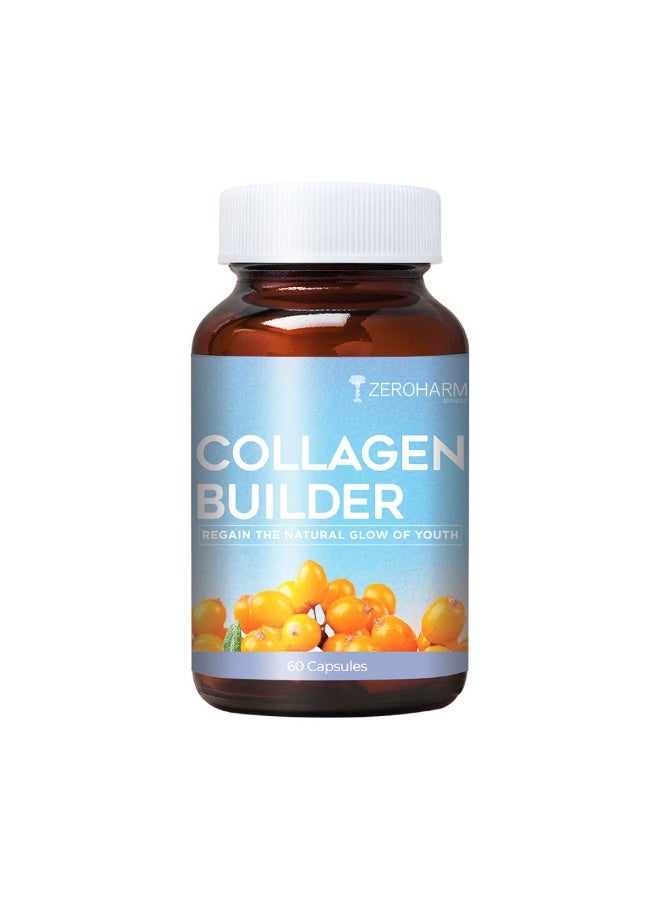 ZEROHARM Collagen Builder with Seabuckthorn, Vitamin C & Biotin - Vegan Plant-Based Collagen Support for Skin, Hair & Joints - 60 Capsules - Image 1